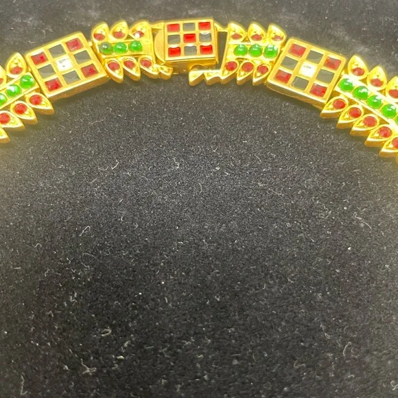 Franklin Mint Gold and Green Necklace with Red Accents - Picture 6 of 12